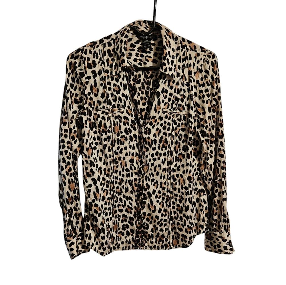 WHBM leopard print Button-Up silk blouse size 6